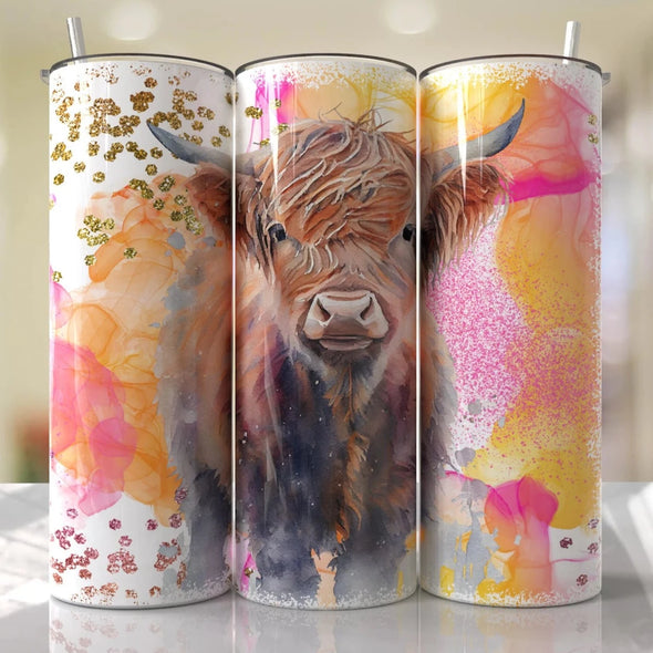 Highland Cow Bright Orange Pink - 20 oz Skinny Tumbler Sublimation Transfers