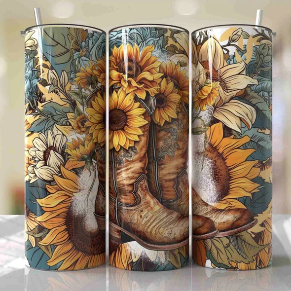 Sunflower Boots - 20 oz Skinny Tumbler Sublimation Transfers
