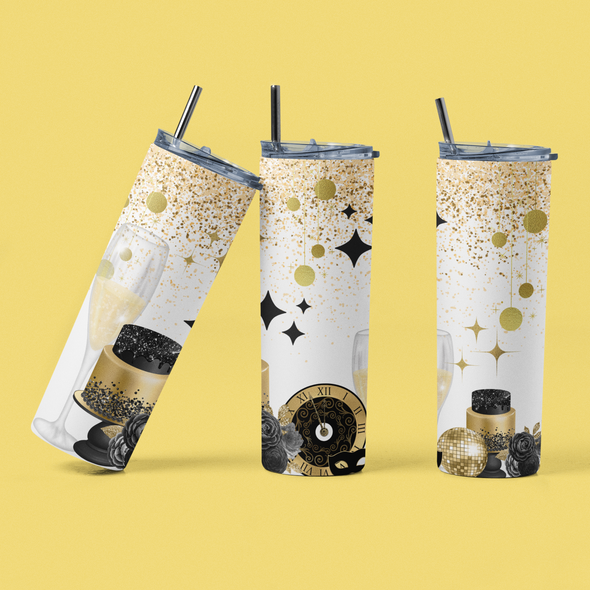 Gold & Black NYE  - 20 oz Skinny Tumbler Sublimation Transfers