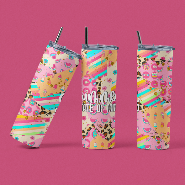 T8 Summer State of Mind - 20 oz Skinny Tumbler Sublimation Transfers