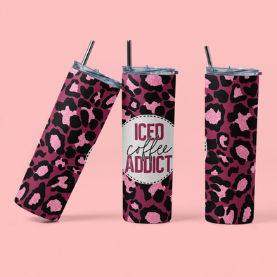 Iced Coffee Addict - 20 oz Skinny Tumbler Sublimation Transfers