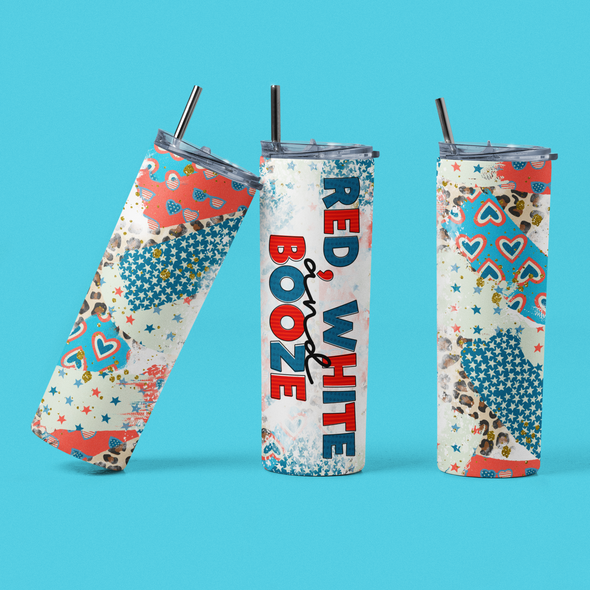 Red White and Booze - 20 oz Skinny Tumbler Sublimation Transfers