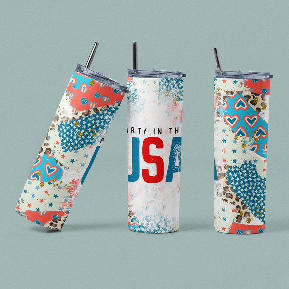 Party in the USA - 20 oz Skinny Tumbler Sublimation Transfers