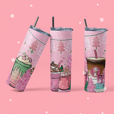 Pink Colored Set - 20 oz Skinny Tumbler Sublimation Transfers