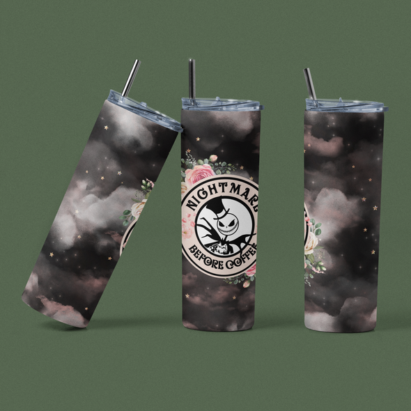 Nightmare Before Coffee - 20 oz Skinny Tumbler Sublimation Transfers